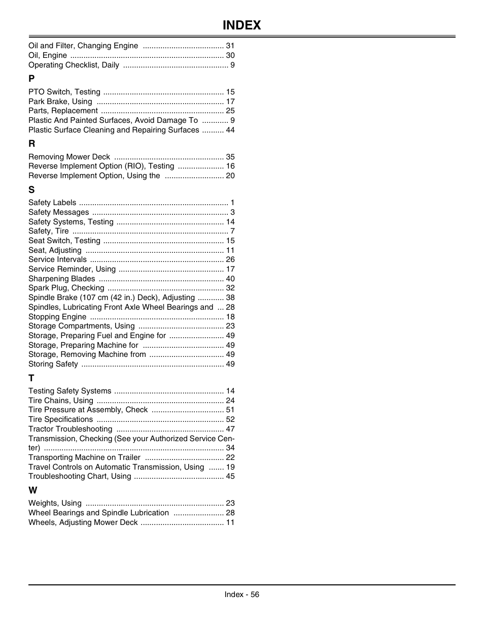 Index | Sabo 108-17 HS User Manual | Page 60 / 64