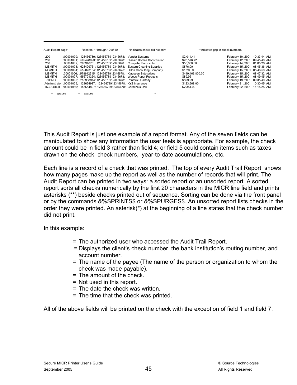 Figure 8.3 audit trail report | Source Technologies ST9530 User Manual | Page 49 / 70