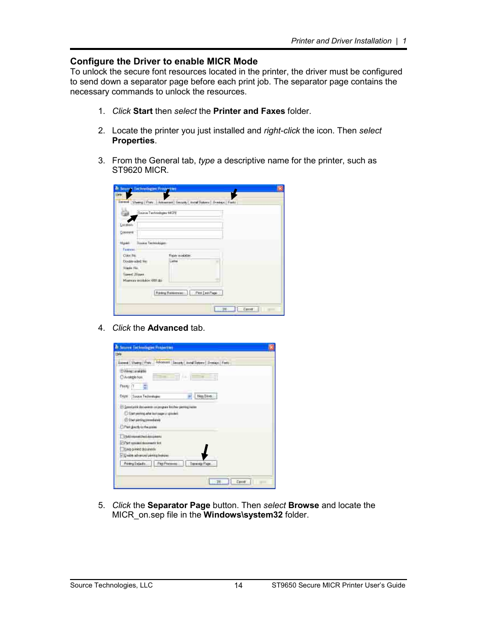 Configure the driver to enable micr mode 14, Configure the driver to enable micr mode | Source Technologies MICR ST9650 User Manual | Page 14 / 79