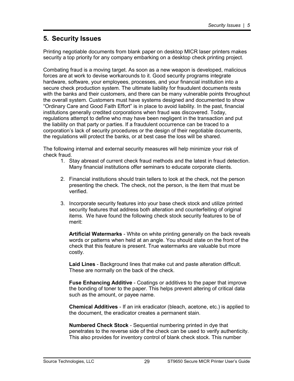 Security issues 29, Security issues | Source Technologies MICR ST9650 User Manual | Page 29 / 79