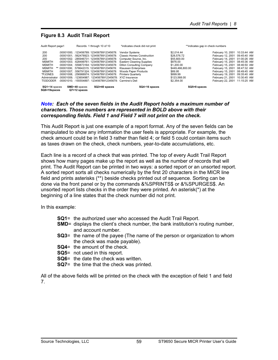 Figure 8.3 audit trail report, Audit trail reports | 8 | Source Technologies MICR ST9650 User Manual | Page 59 / 79