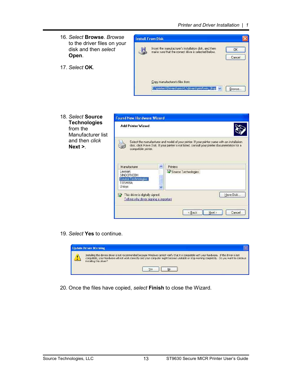 Source Technologies SECURE MICR PRINTER ST9630 User Manual | Page 13 / 79