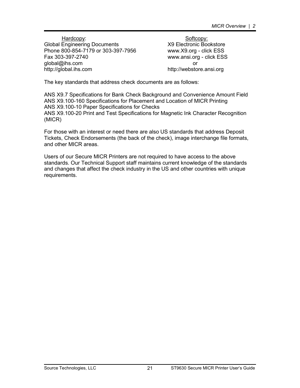 Source Technologies SECURE MICR PRINTER ST9630 User Manual | Page 21 / 79