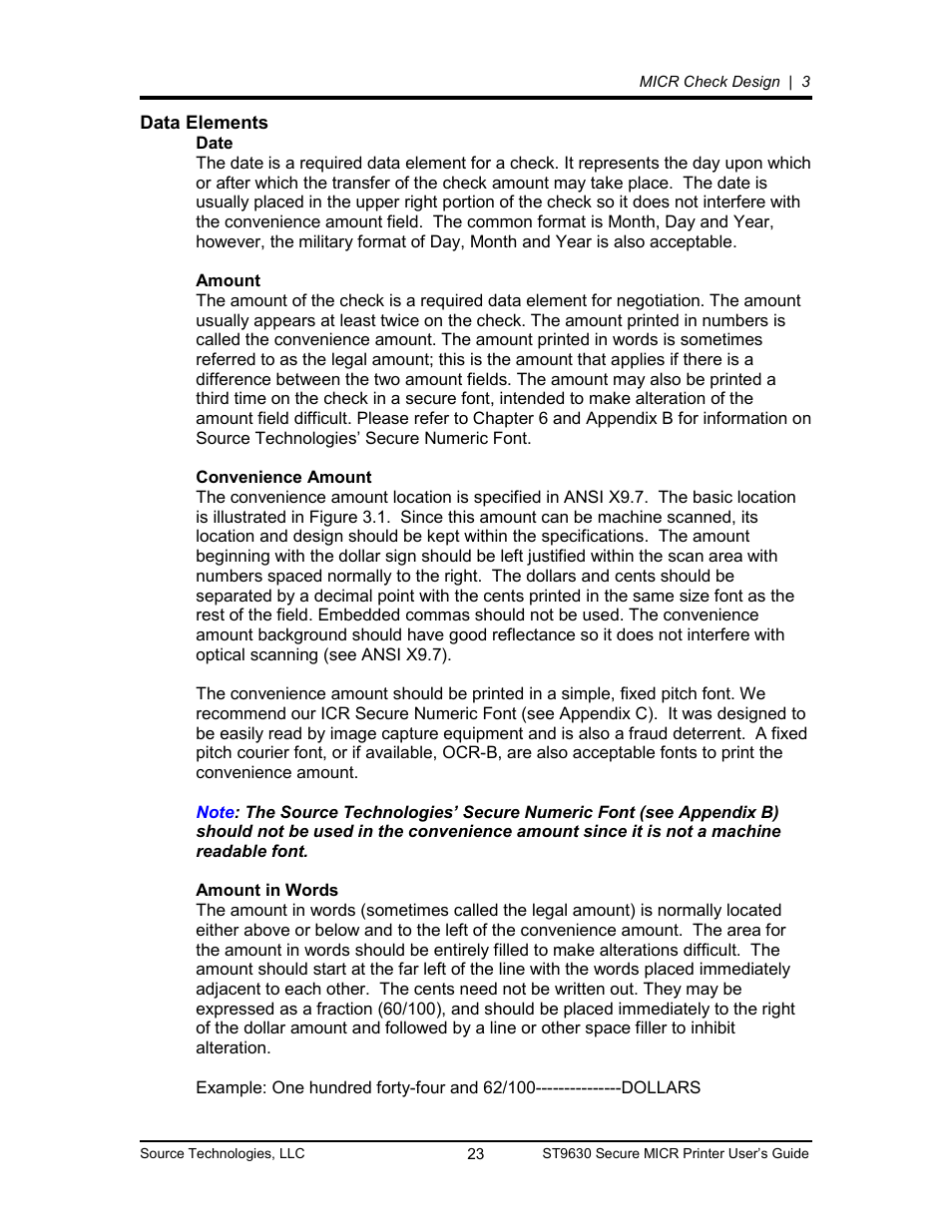 Data elements 23, Data elements | Source Technologies SECURE MICR PRINTER ST9630 User Manual | Page 23 / 79