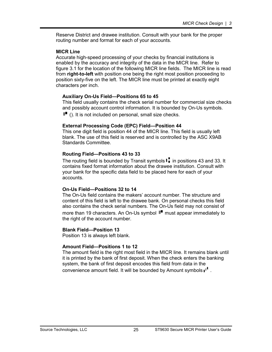Source Technologies SECURE MICR PRINTER ST9630 User Manual | Page 25 / 79