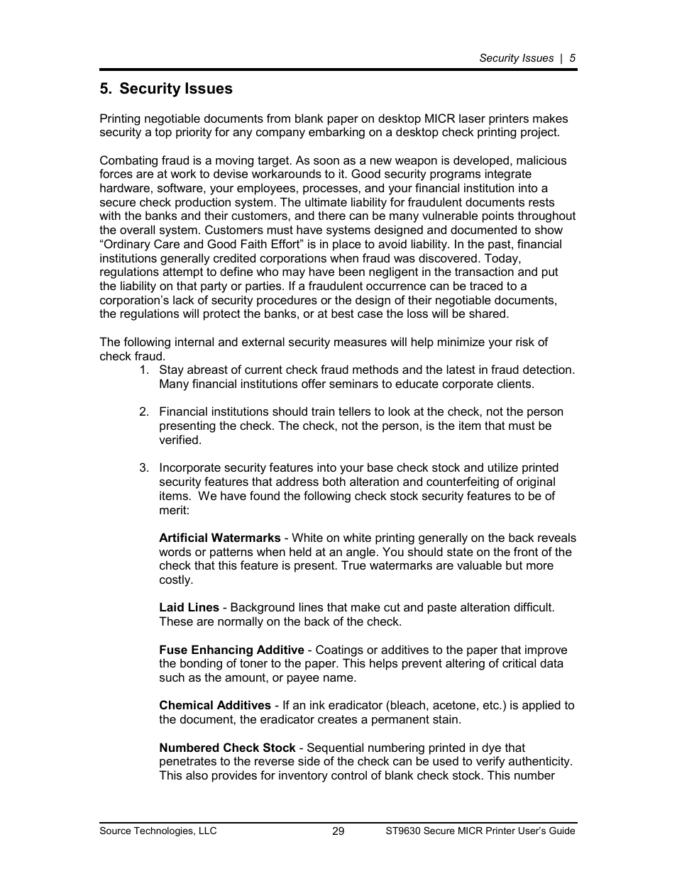 Security issues 29, Security issues | Source Technologies SECURE MICR PRINTER ST9630 User Manual | Page 29 / 79
