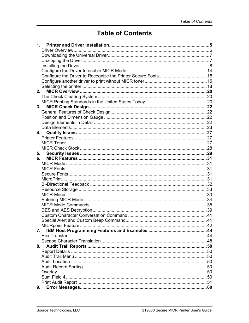 Source Technologies SECURE MICR PRINTER ST9630 User Manual | Page 3 / 79