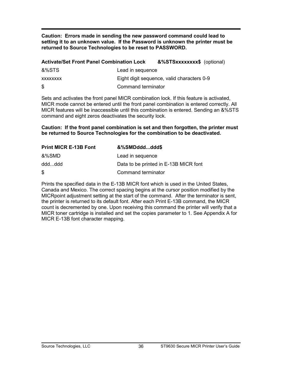 Source Technologies SECURE MICR PRINTER ST9630 User Manual | Page 36 / 79