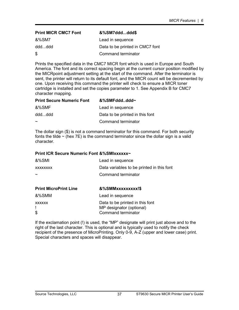 Source Technologies SECURE MICR PRINTER ST9630 User Manual | Page 37 / 79