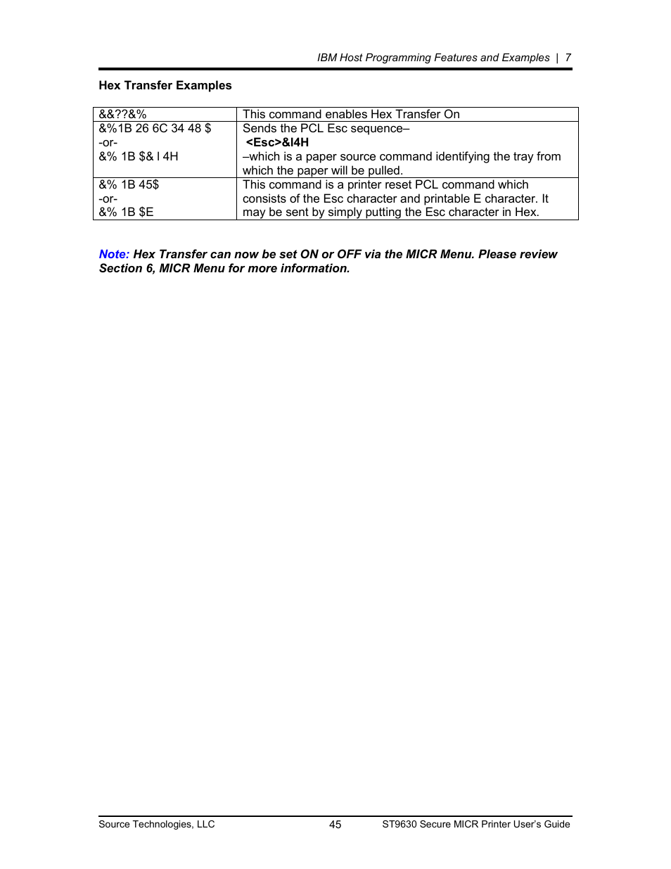 Source Technologies SECURE MICR PRINTER ST9630 User Manual | Page 45 / 79