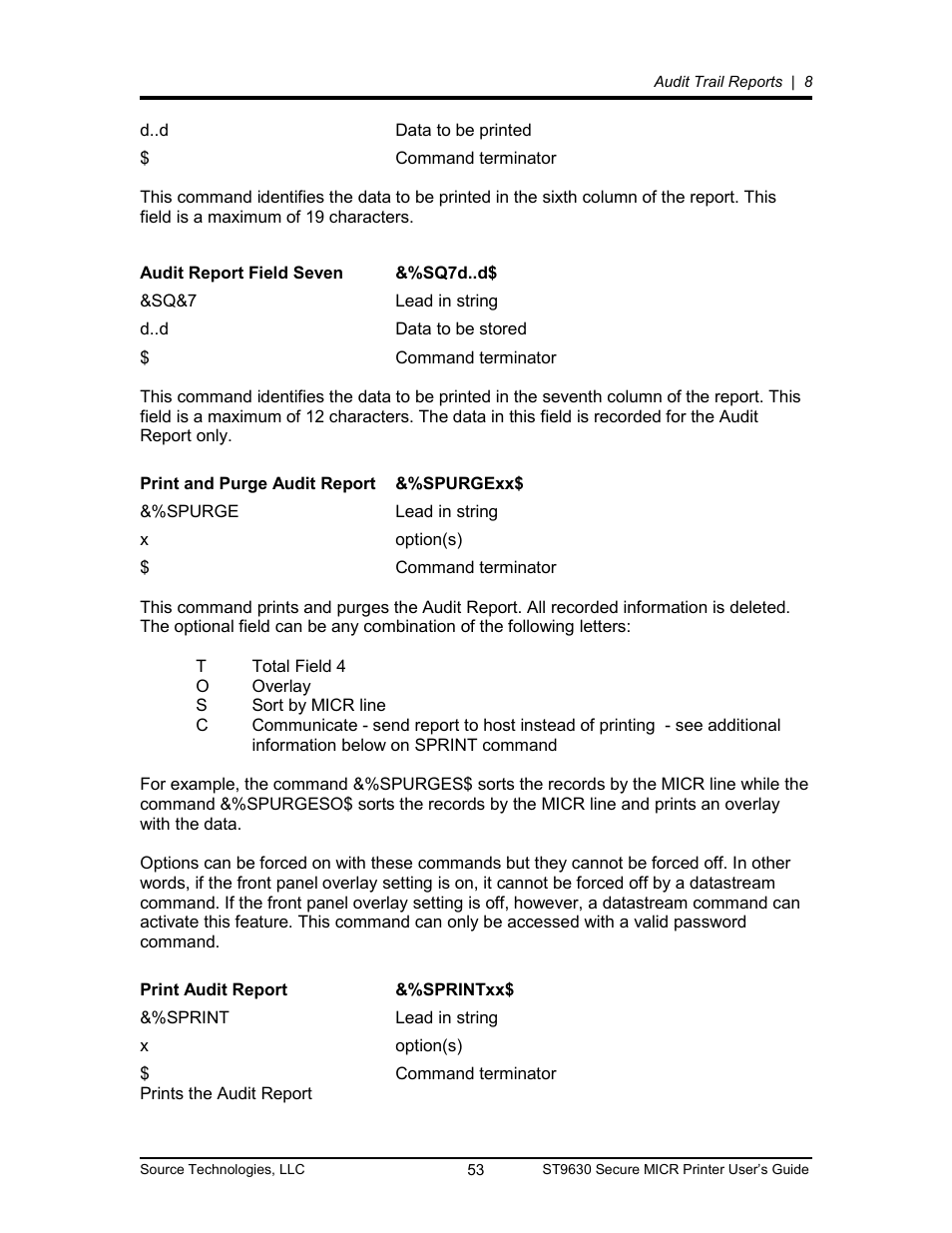 Source Technologies SECURE MICR PRINTER ST9630 User Manual | Page 53 / 79