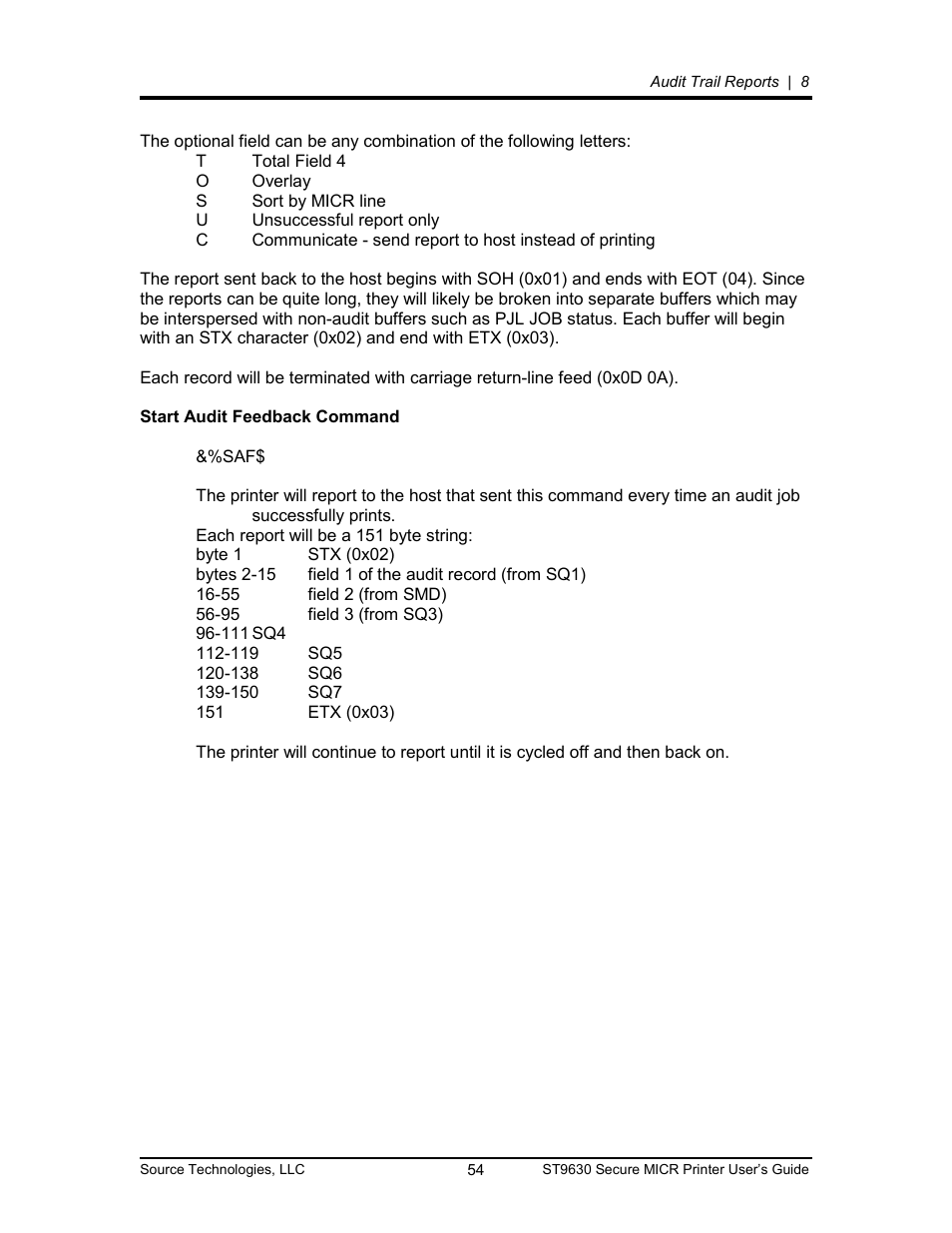 Source Technologies SECURE MICR PRINTER ST9630 User Manual | Page 54 / 79