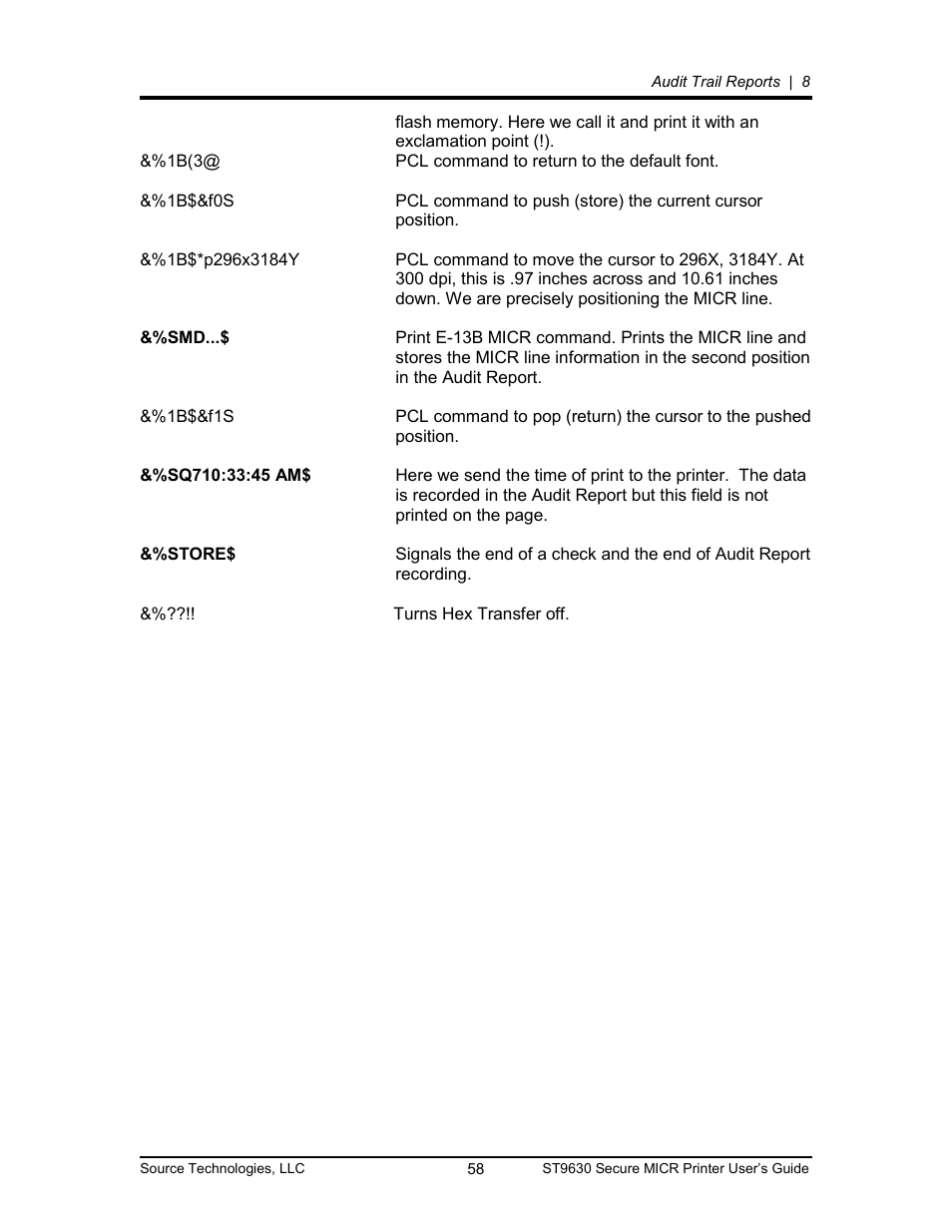 Source Technologies SECURE MICR PRINTER ST9630 User Manual | Page 58 / 79