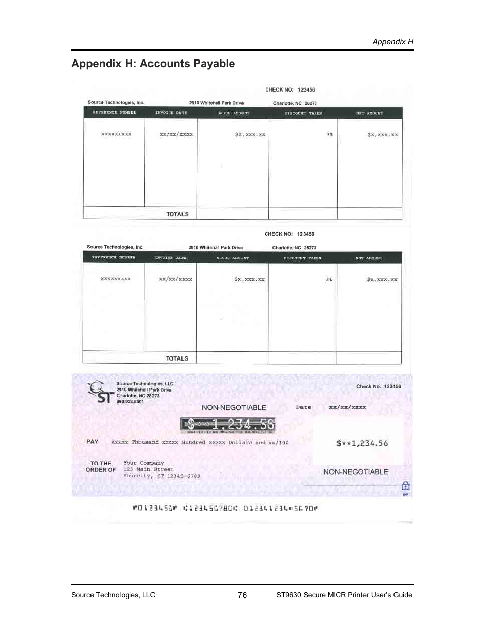 Appendix h: accounts payable 76, Appendix h: accounts payable | Source Technologies SECURE MICR PRINTER ST9630 User Manual | Page 78 / 79