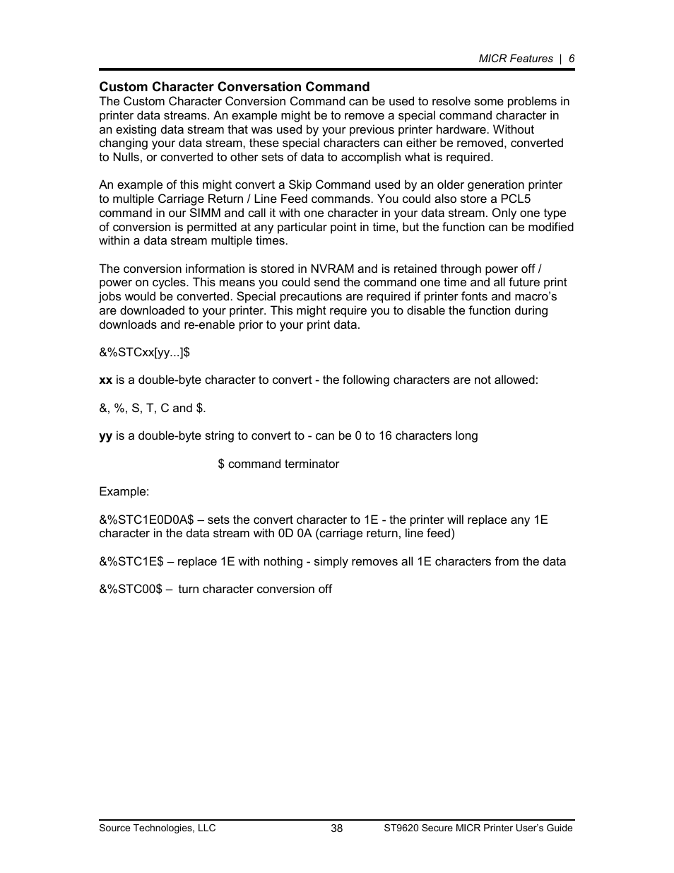 Custom character conversation command | Source Technologies ST9620 User Manual | Page 41 / 82