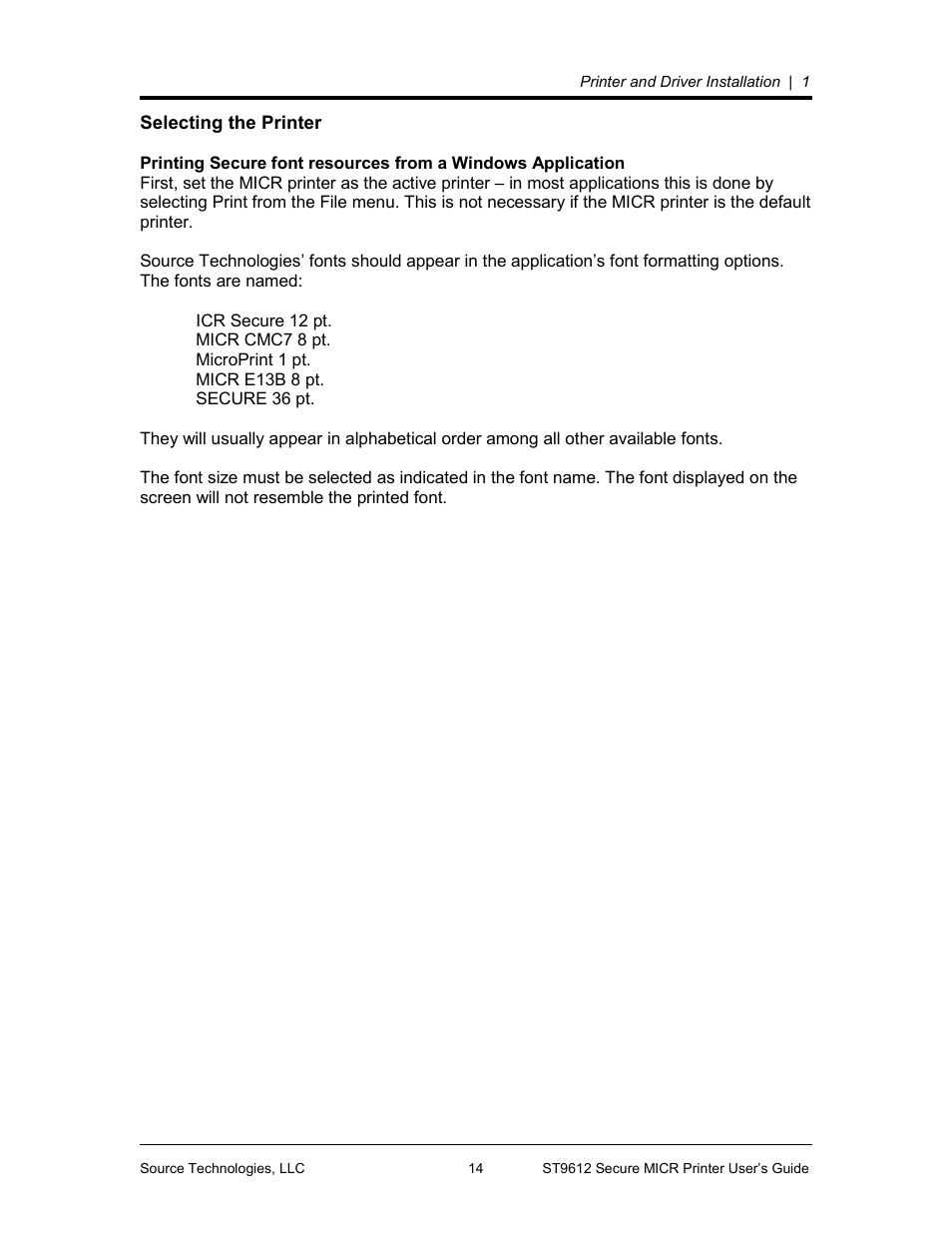 Selecting the printer | Source Technologies SECURE MICR PRINTER ST9612 User Manual | Page 18 / 47