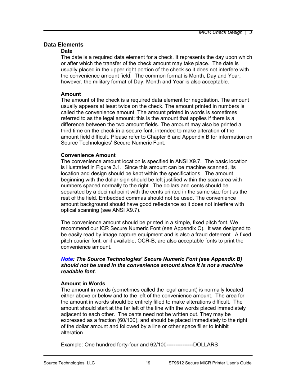 Data elements | Source Technologies SECURE MICR PRINTER ST9612 User Manual | Page 23 / 47
