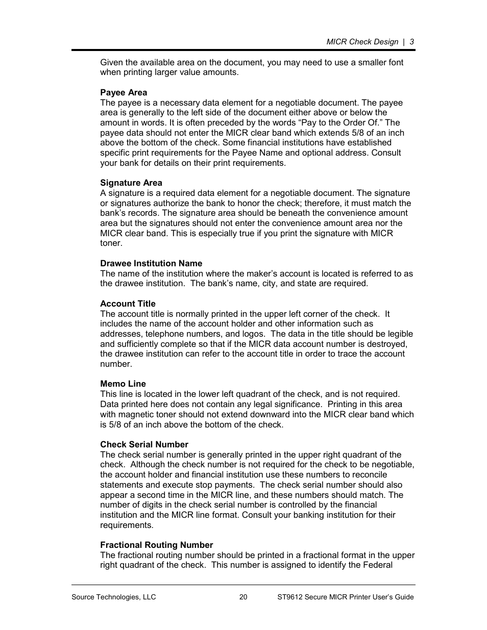 Source Technologies SECURE MICR PRINTER ST9612 User Manual | Page 24 / 47