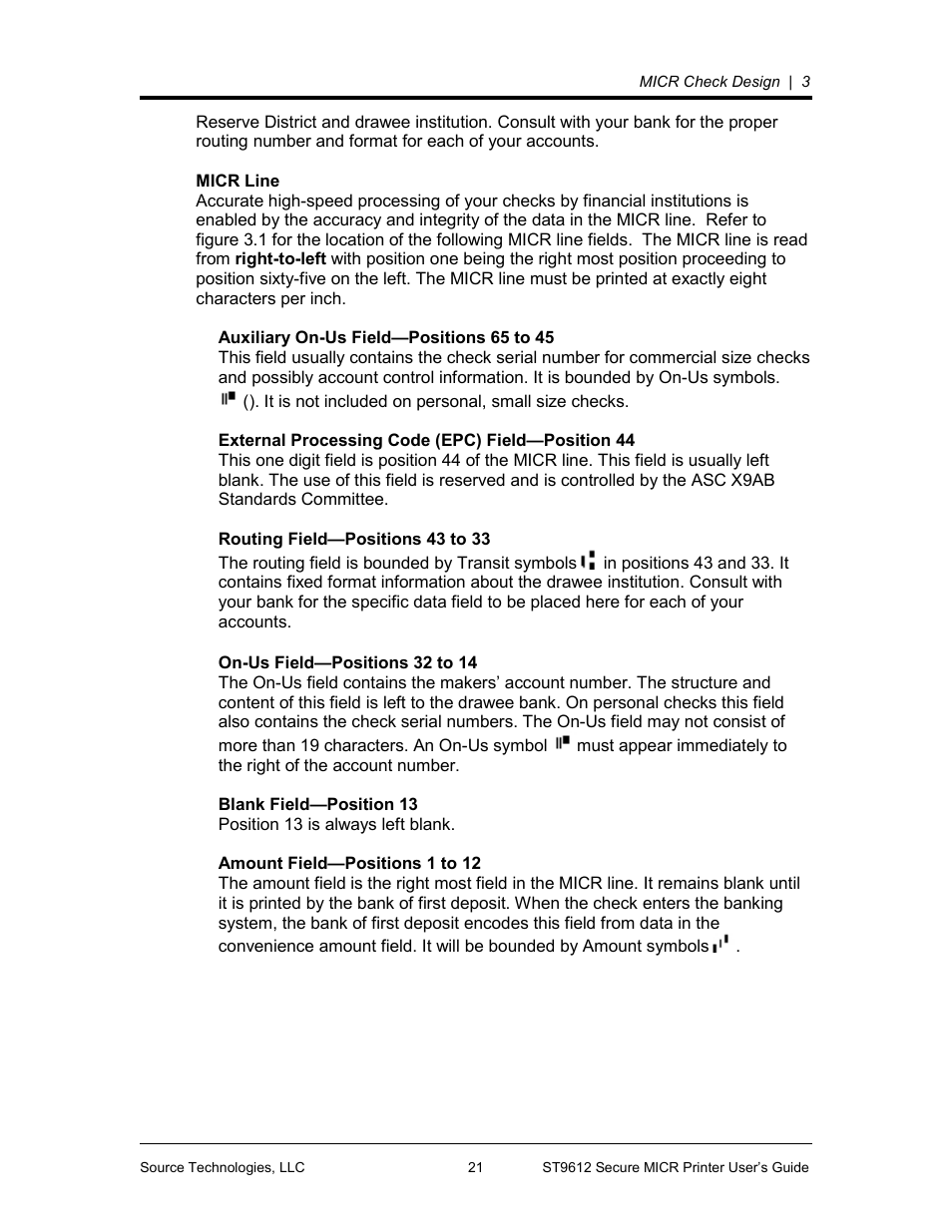 Source Technologies SECURE MICR PRINTER ST9612 User Manual | Page 25 / 47