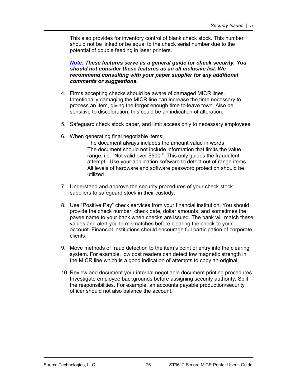 Source Technologies SECURE MICR PRINTER ST9612 User Manual | Page 30 / 47