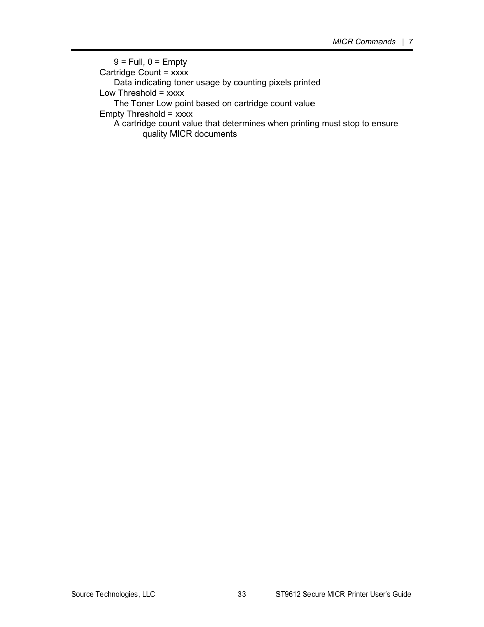 Source Technologies SECURE MICR PRINTER ST9612 User Manual | Page 36 / 47