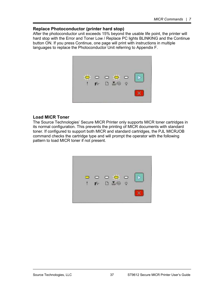 Error messages | Source Technologies SECURE MICR PRINTER ST9612 User Manual | Page 39 / 47