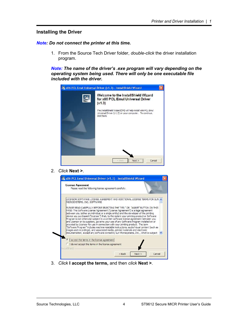 Installing the driver | Source Technologies SECURE MICR PRINTER ST9612 User Manual | Page 8 / 47