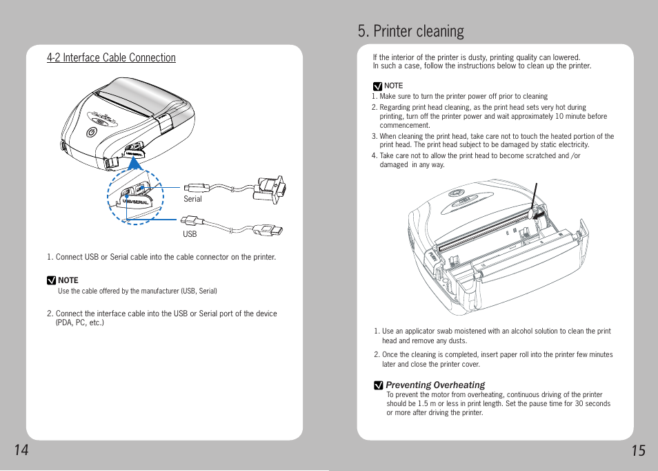 Printer cleaning, 2 interface cable connection | Source Technologies STM.117W User Manual | Page 9 / 13