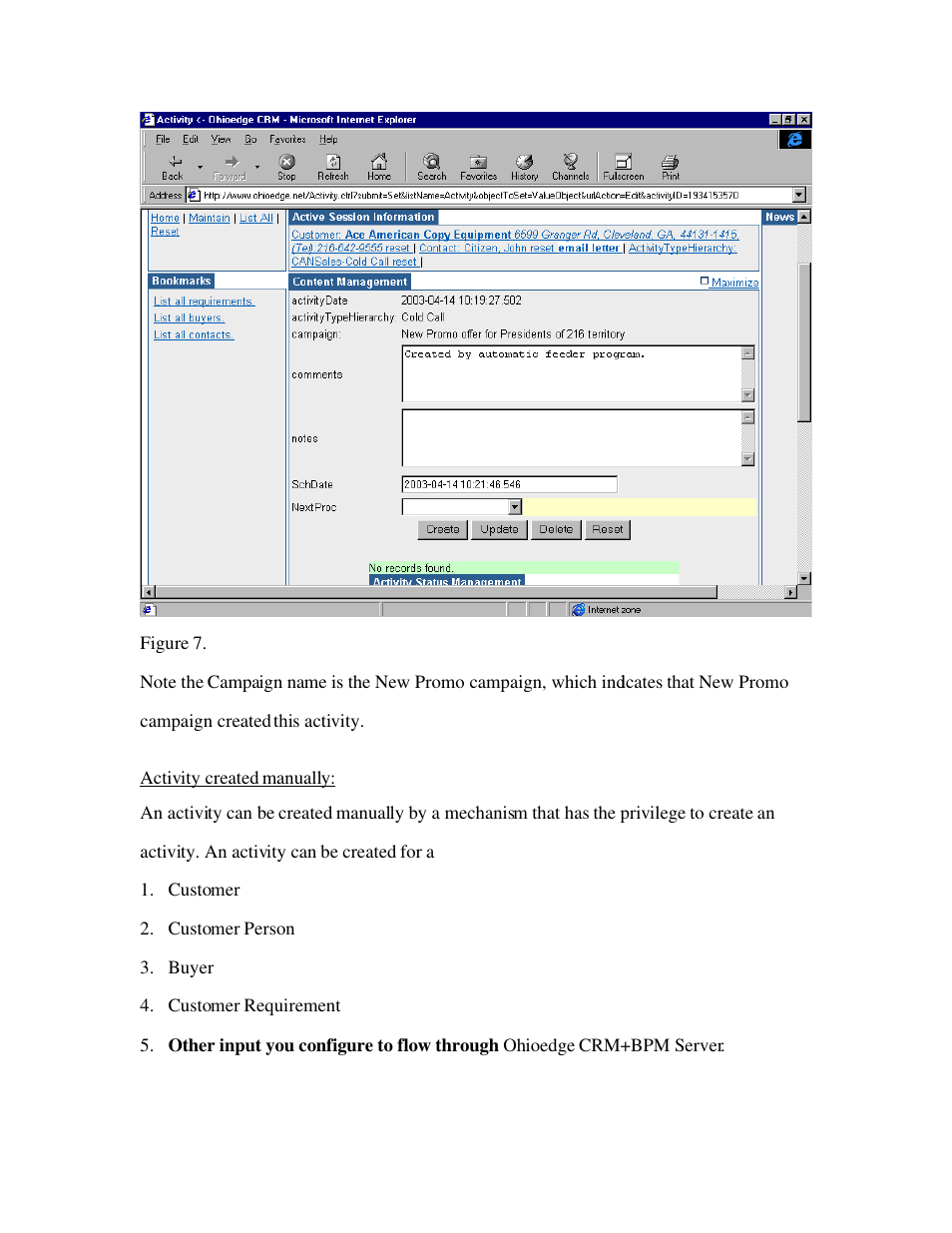 Activity created manually | Source Technologies Ohioedge CRM+BPM User Manual | Page 10 / 36