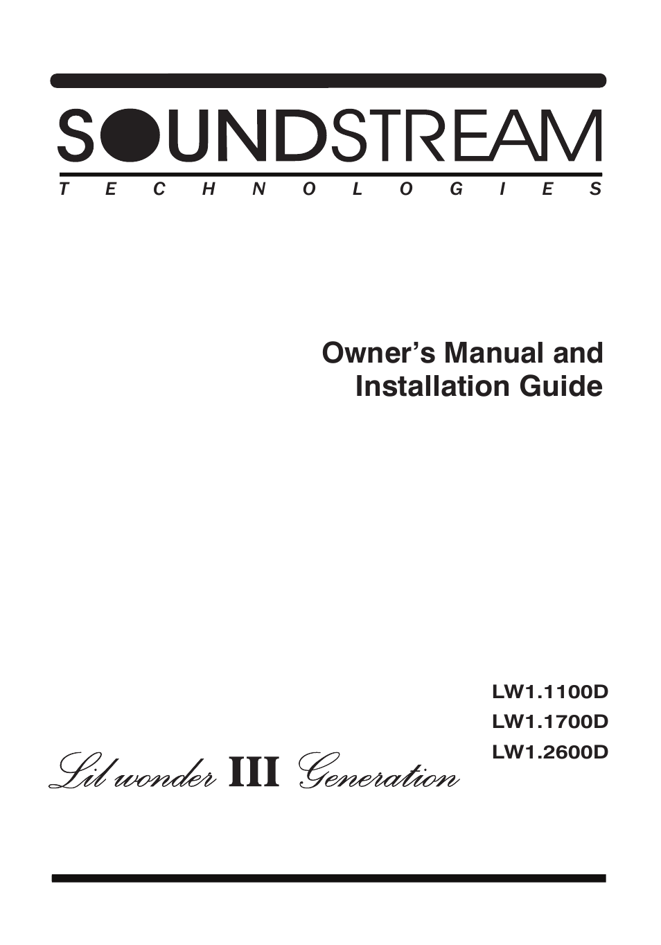 Soundstream Technologies LW1.1700D User Manual | 15 pages