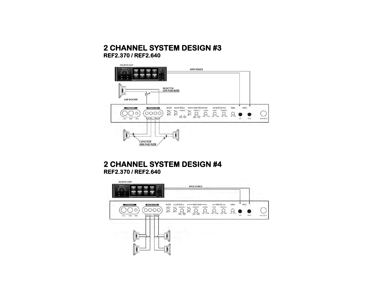 2 channel system design #4, 2 channel system design #3 | Soundstream Technologies REF2.370 User Manual | Page 15 / 20