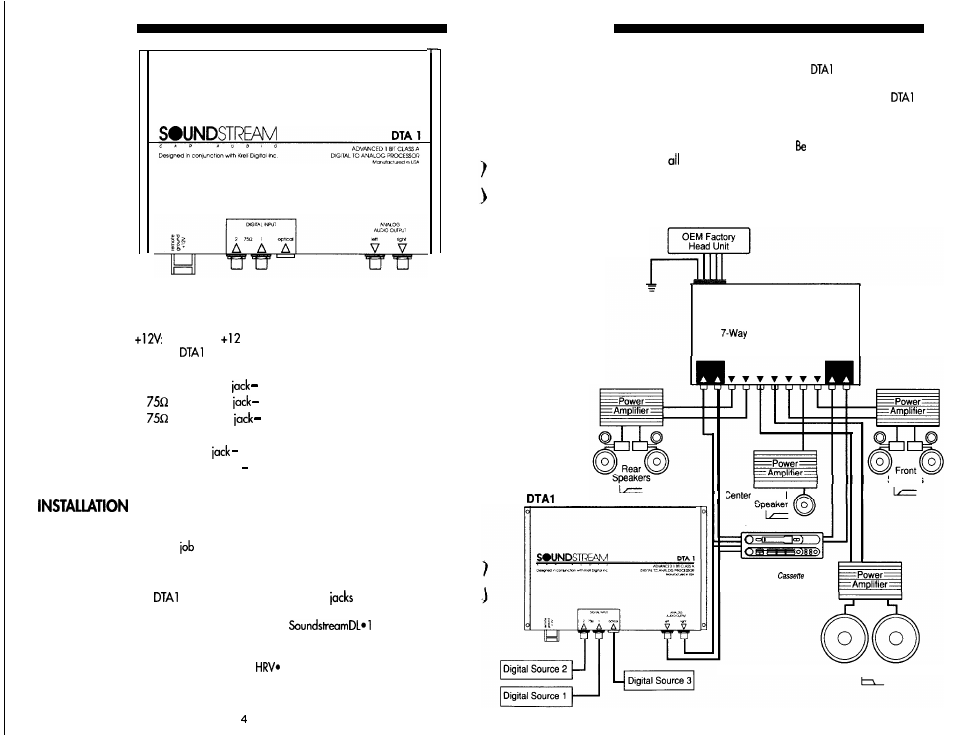 Connections, Head | Soundstream Technologies DTA 1 User Manual | Page 3 / 4