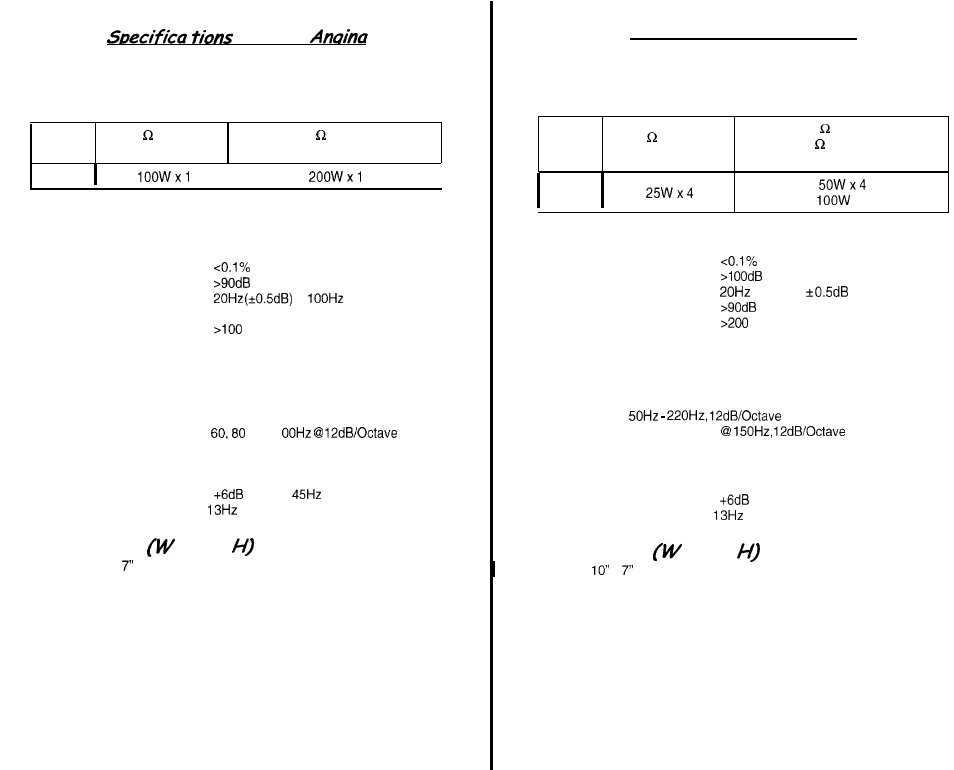 For the specifications for the a4, Cross0 ver specifications, Hawkins bass control | Dimensions x d x, Crossover specifications | Soundstream Technologies Angina A4 User Manual | Page 12 / 12