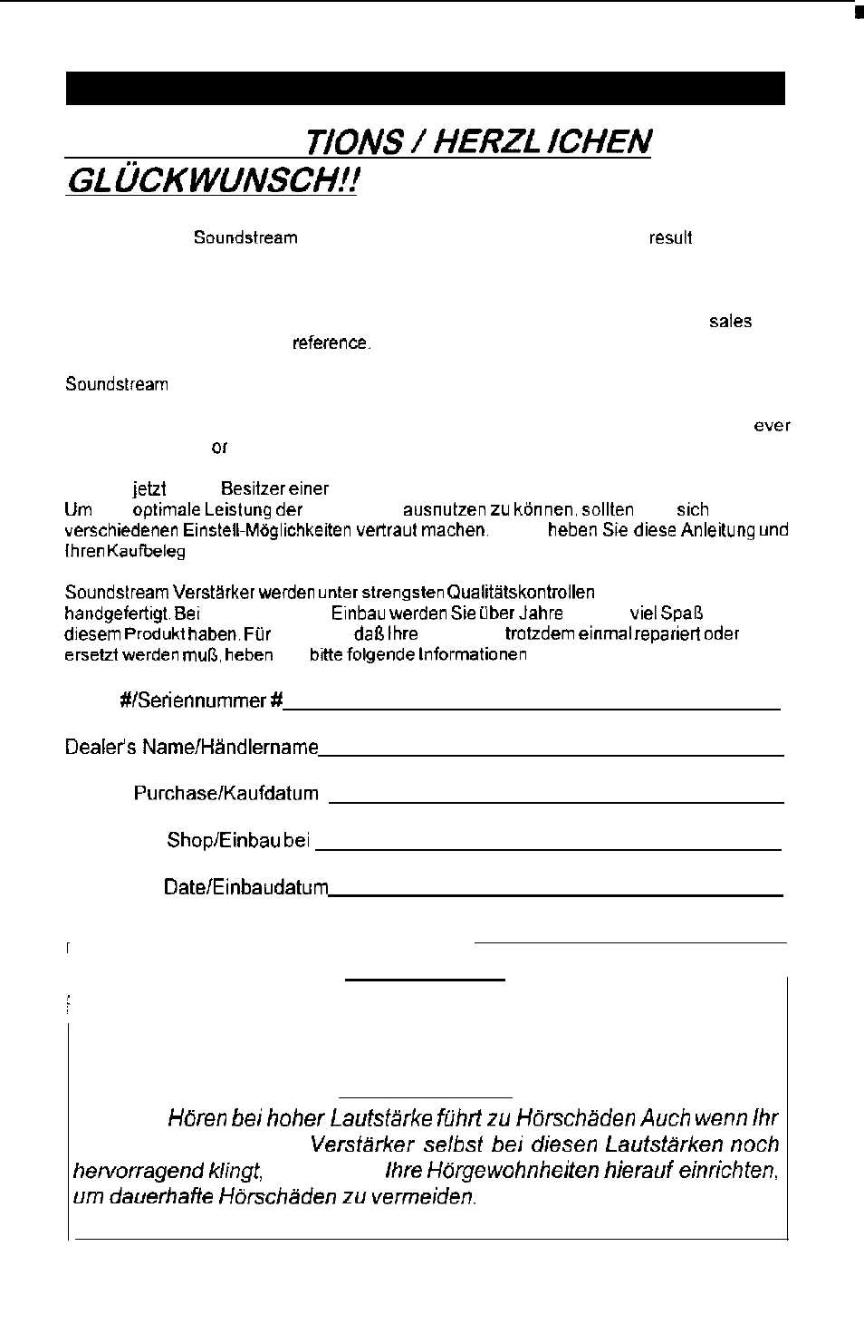 Congra tula, Caution, Achtung | Soundstream Technologies P203 User Manual | Page 2 / 12