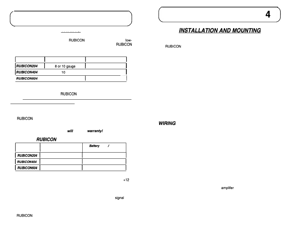 Installation step 3, Installation step, Wiring | Amplifier fuse values | Soundstream Technologies 604 User Manual | Page 9 / 12