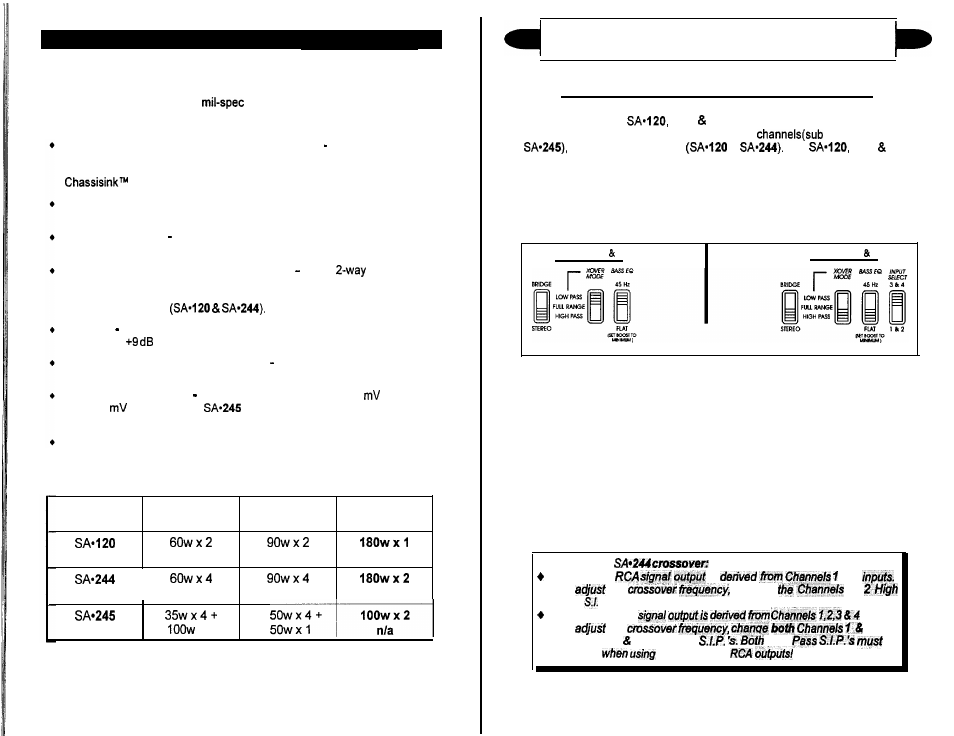 Installation step 1, Setting the crossover modes | Soundstream Technologies SA.244 User Manual | Page 6 / 13