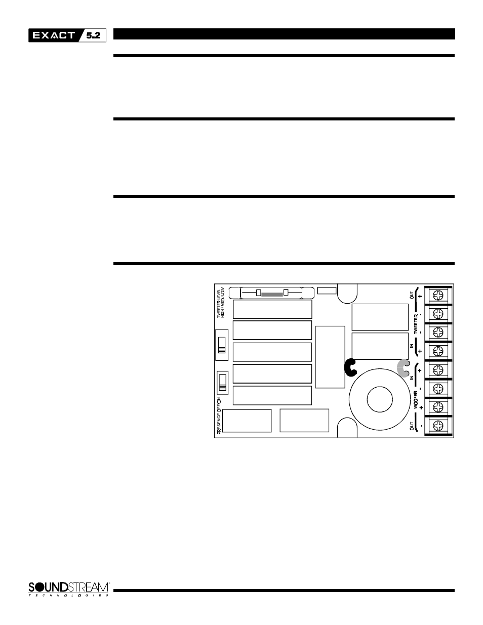 Tweeter level control, Mounting the exact5.2x crossover, Midrange level control | Soundstream Technologies 5.2 User Manual | Page 6 / 13