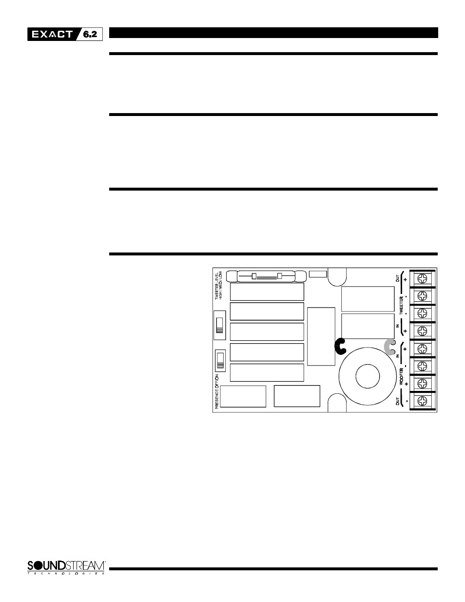 Tweeter level control, Mounting the exact6.2x crossover, Midrange level control | Soundstream Technologies Exact 6.2 User Manual | Page 6 / 13