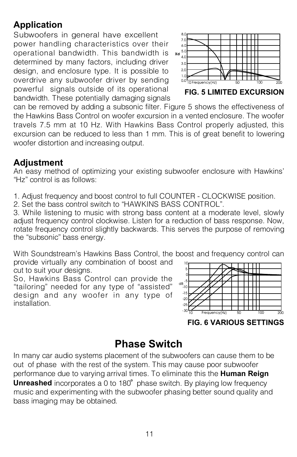 Phase switch, Application, Adjustment | Soundstream Technologies HRU. 2 User Manual | Page 11 / 17