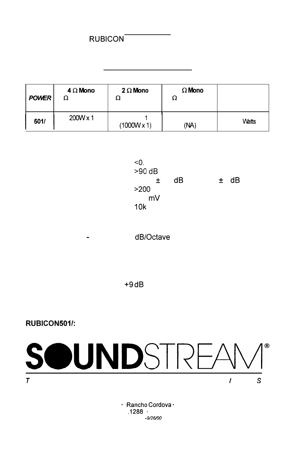 Service, Specifications, Crossover specifications | Hawkins bass control | Soundstream Technologies 501 User Manual | Page 16 / 16