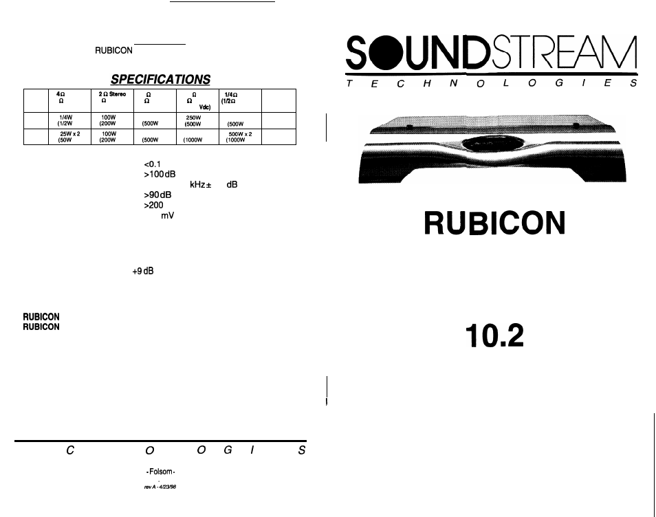 Soundstream Technologies RUBICON Class A 5.2 102 User Manual | 8 pages