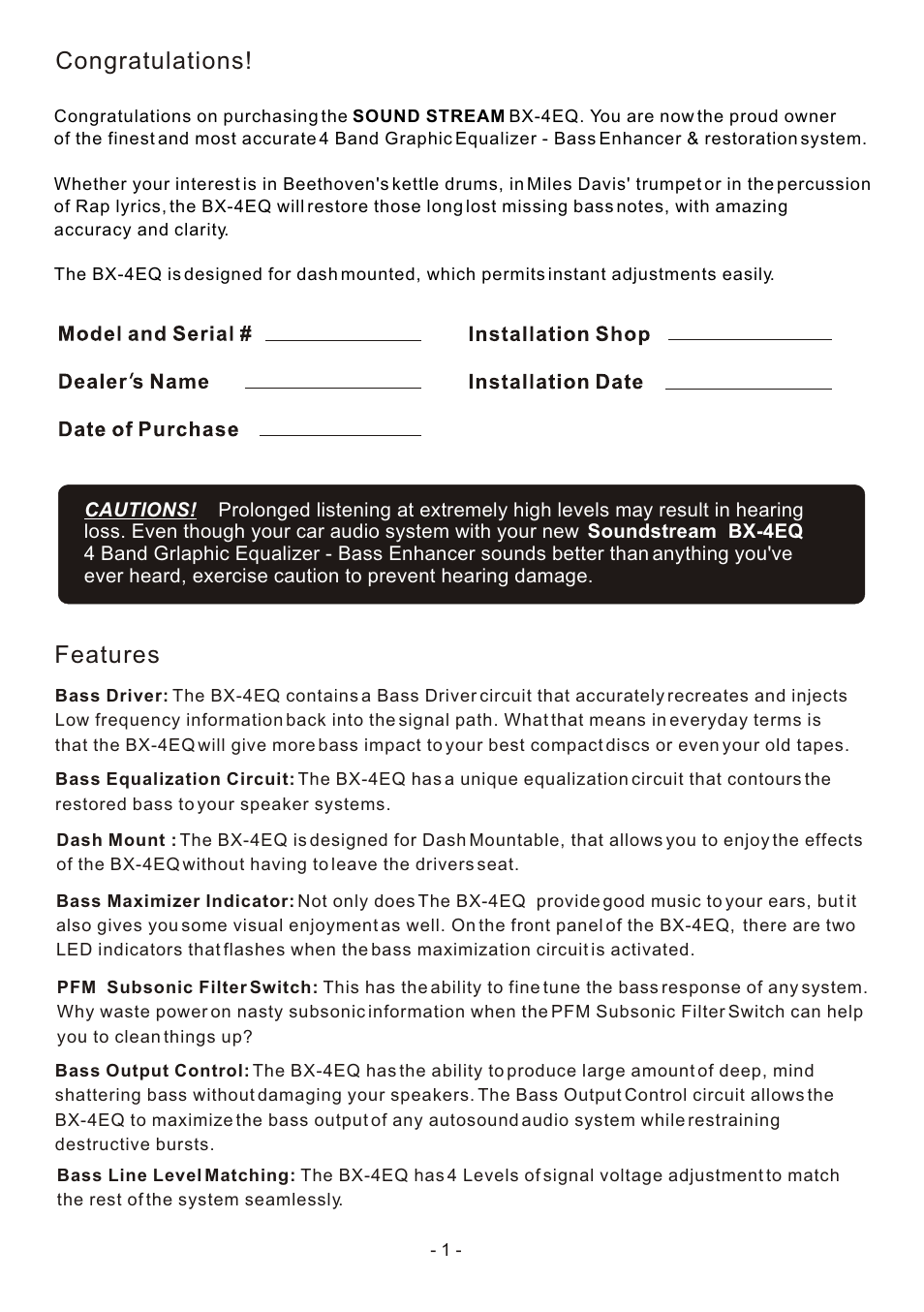 Features | Soundstream Technologies BX-4EQ User Manual | Page 2 / 7