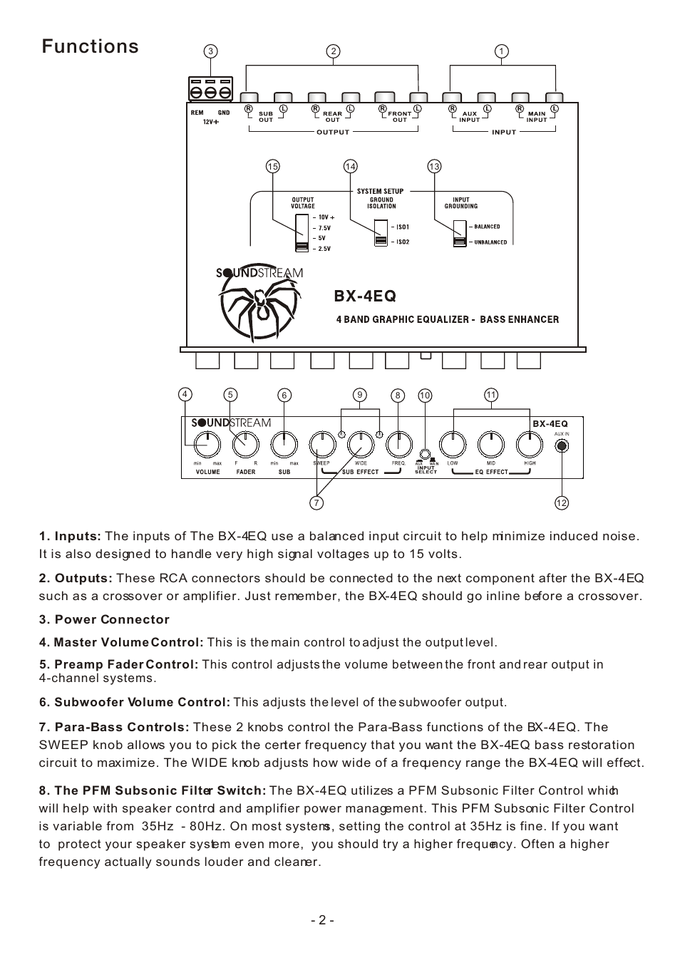 Functions | Soundstream Technologies BX-4EQ User Manual | Page 3 / 7