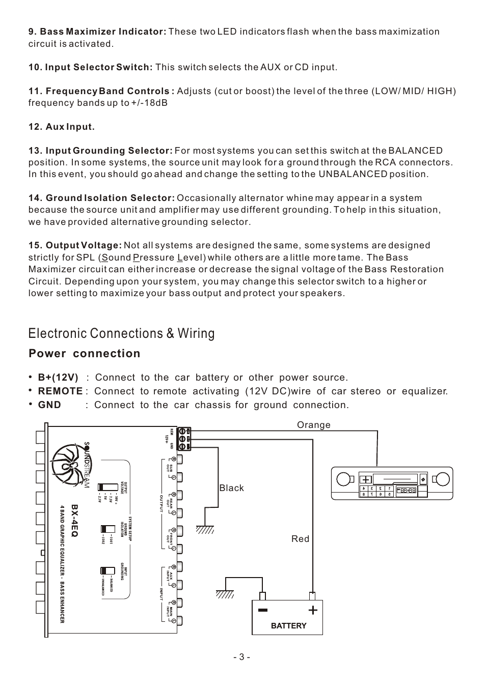 Electronic connections & wiring | Soundstream Technologies BX-4EQ User Manual | Page 4 / 7