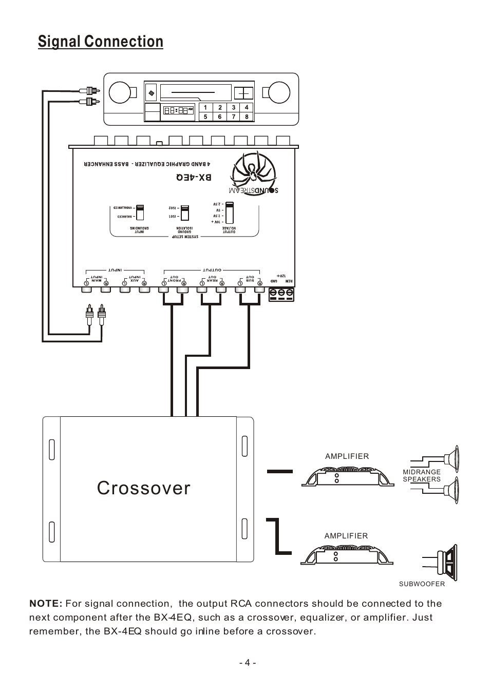 Crossover, Signal connection | Soundstream Technologies BX-4EQ User Manual | Page 5 / 7