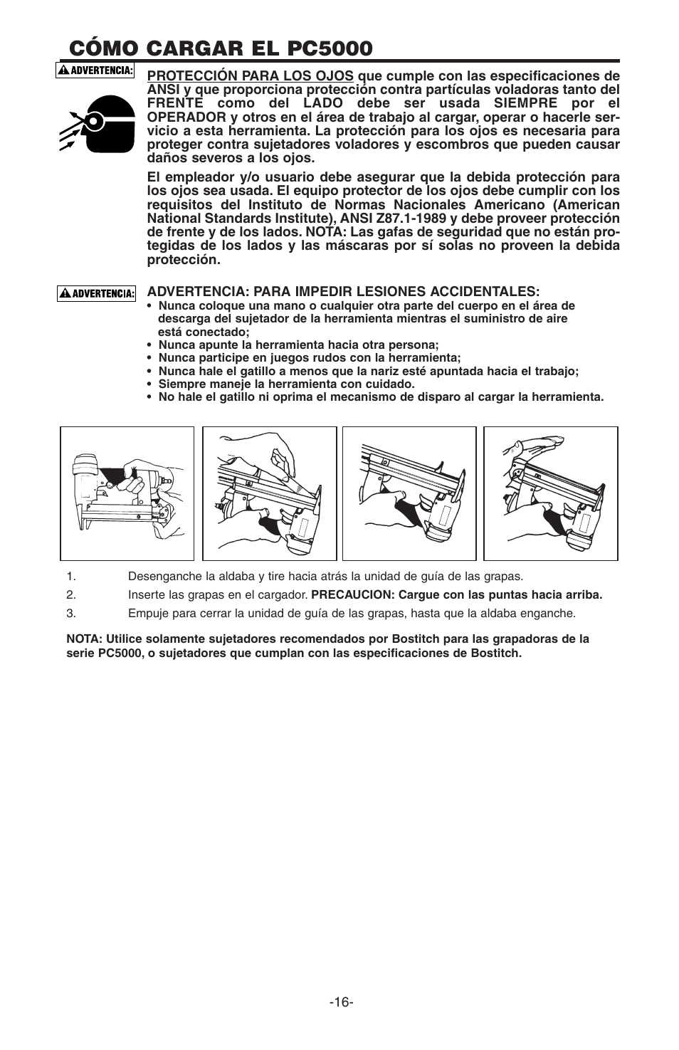 Cómo cargar el pc5000 | Bostitch PC5000 User Manual | Page 16 / 32