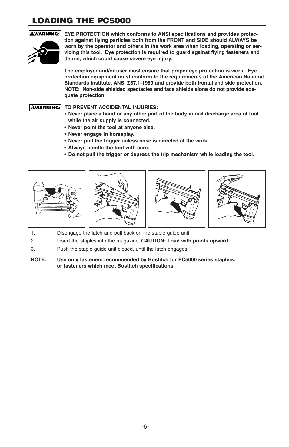 Loading the pc5000 | Bostitch PC5000 User Manual | Page 6 / 32