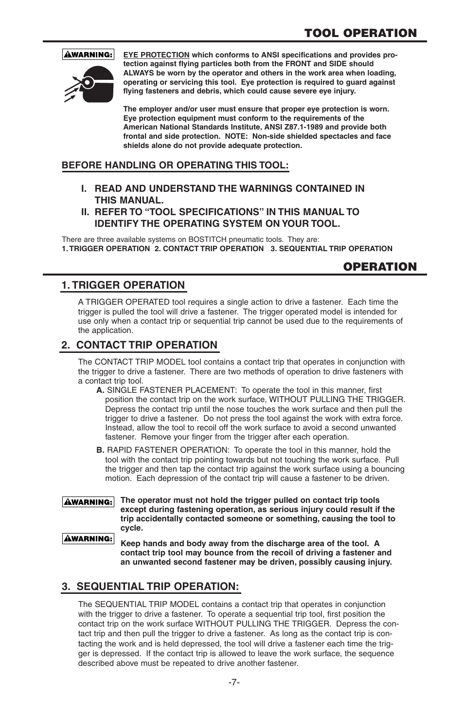 Tool operation operation | Bostitch PC5000 User Manual | Page 7 / 32