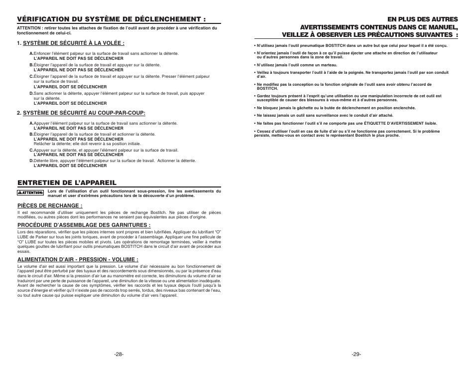 Entretien de l’appareil, Vérification du système de déclenchement | Bostitch N400C User Manual | Page 15 / 16