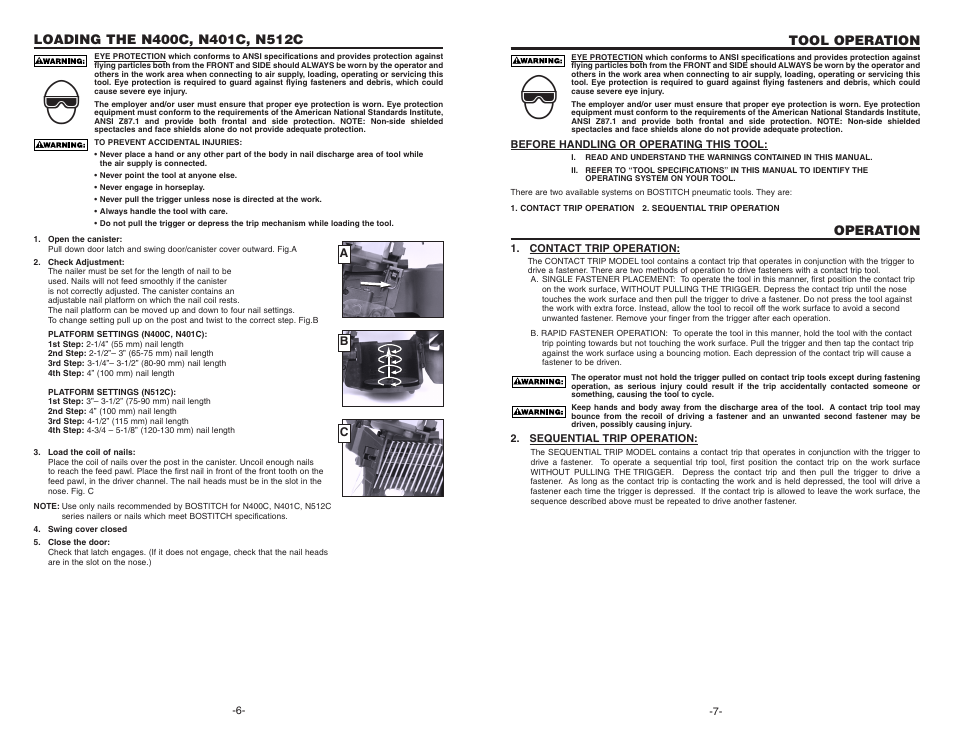 Tool operation, Operation | Bostitch N400C User Manual | Page 4 / 16